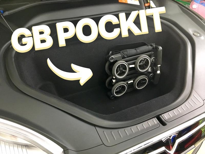 GB Pocket Bared Troller nel bagagliaio di un Tesla Model 3