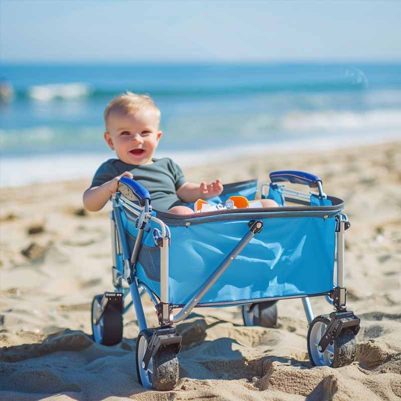 carrello da spiaggia con bambino